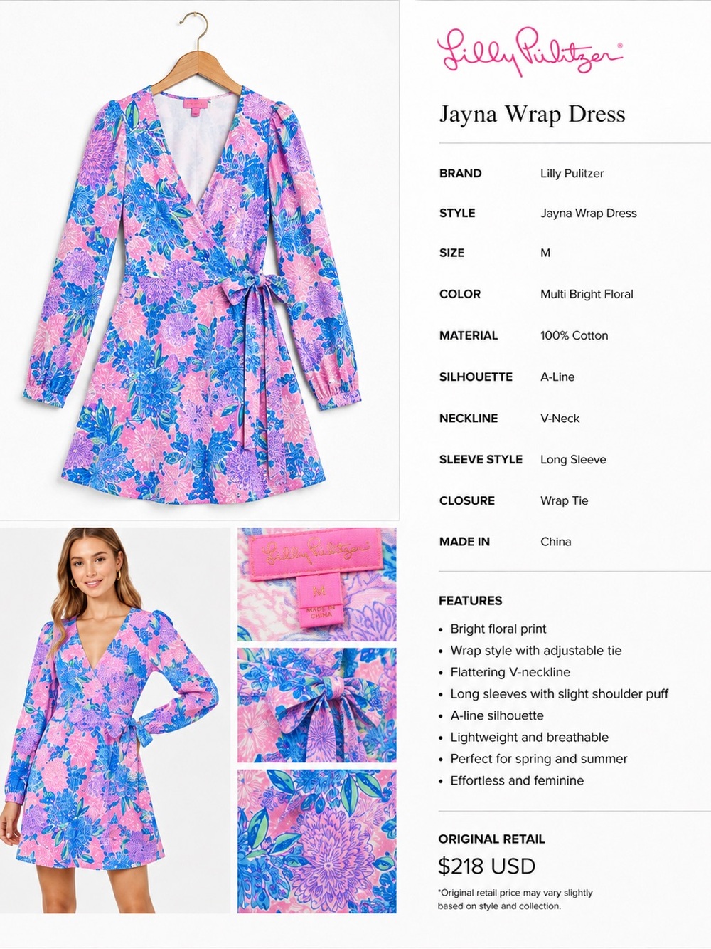Lilly Pulitzer Pink and Blue Floral Wrap Dress